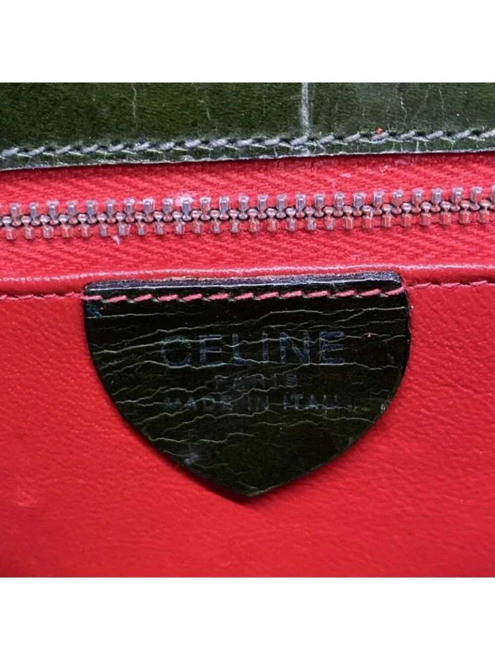 ★SOLD★ Celine Shoulder Bag Dark Green Embossed Leather - Picture 8 of 15
